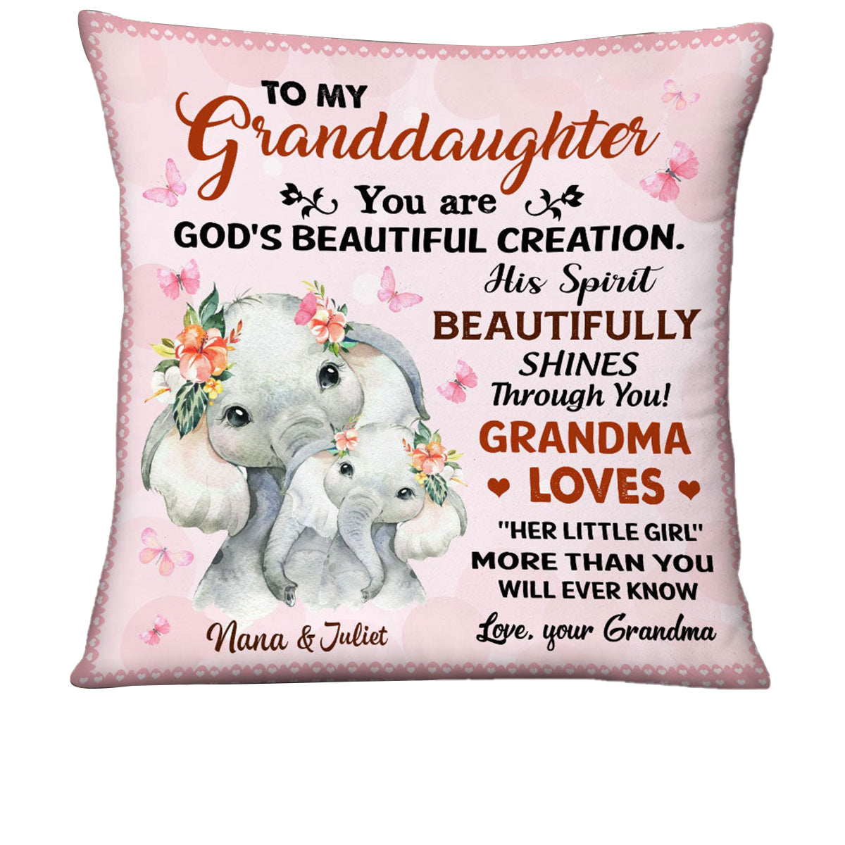 To My Daughter Granddaughter, Grandma Mom Loves ''Her Little Girl'' More Than You Will Ever Know Personalized Elephant Pillow