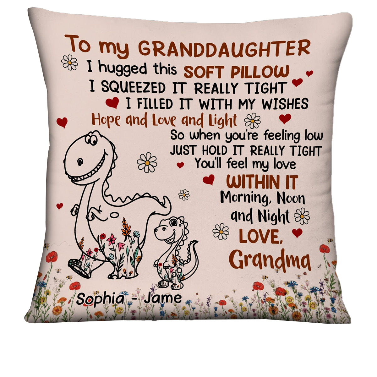 Personalized To My Daughter Granddaughter Dinosaur Pillow