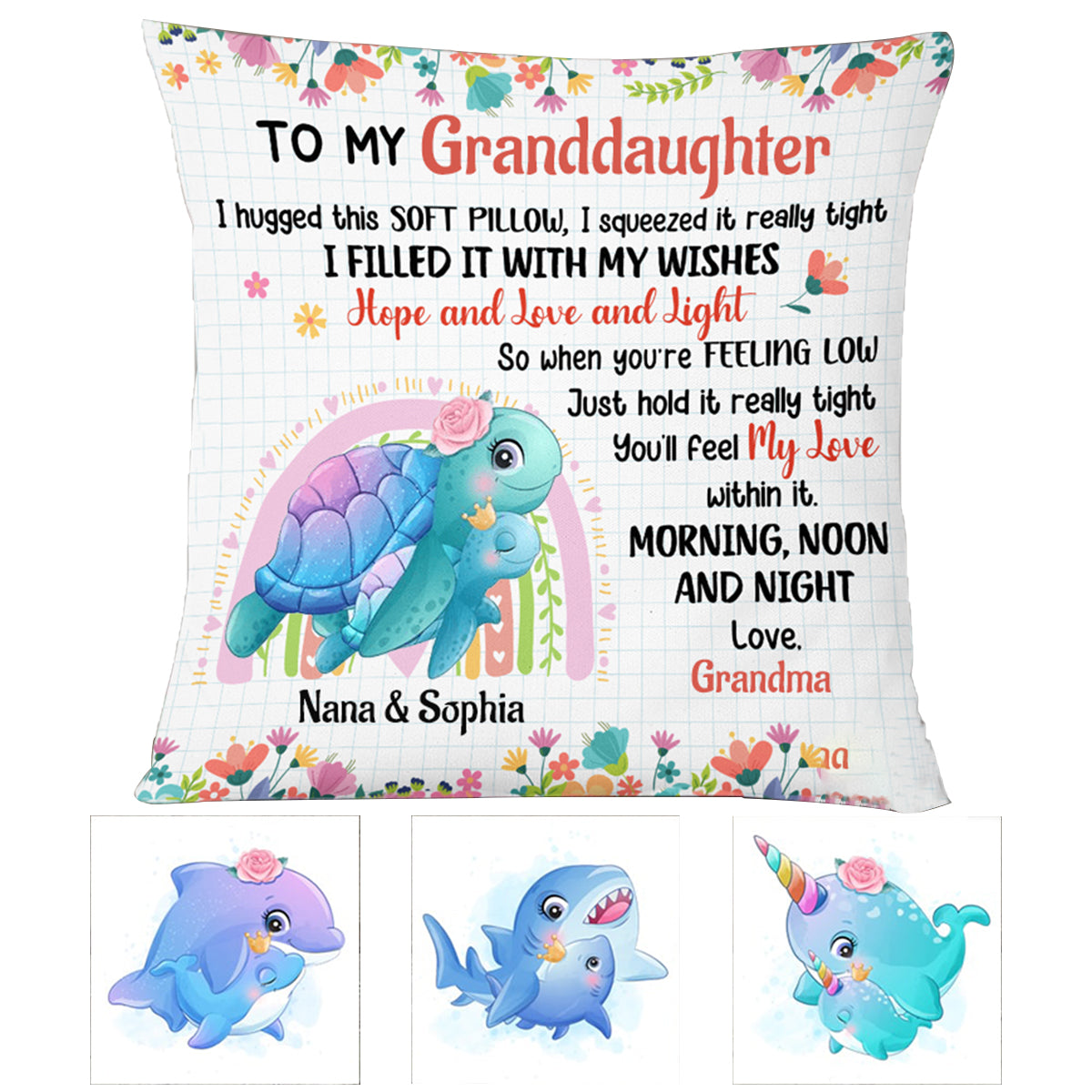 Personalized Granddaughter Grandson Sea Animals Hug This Pillow