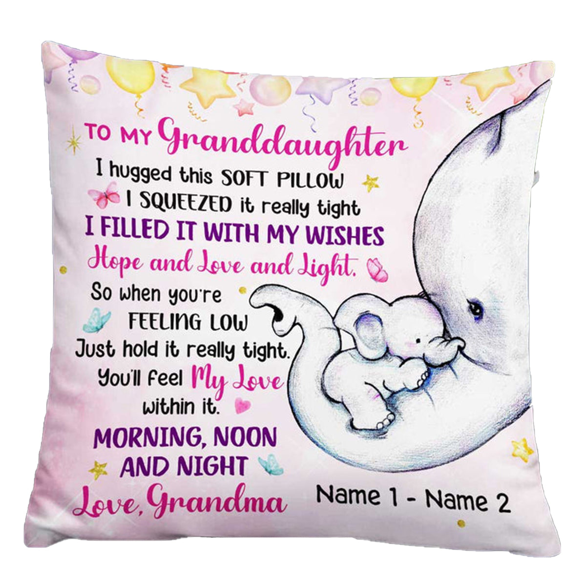 Personalized Elephant Mom Grandma Daughter Granddaughter Pillowcase