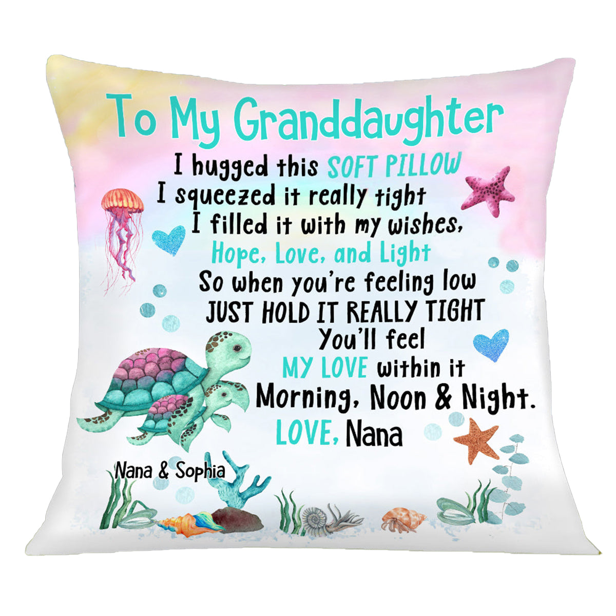 Personalized Granddaughter Grandson Sea Turtle Hug This Pillow