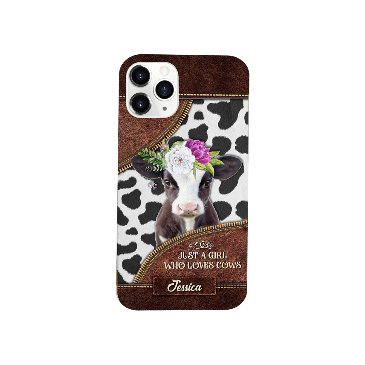 Personalized Silicone Phonecase Just A Girl Who Love Cows Leather Texture