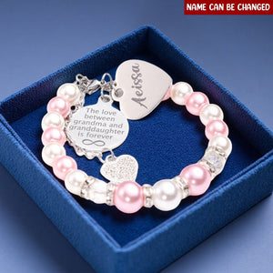 Personalized Glass Pearl Bracelet - Adjustable Beaded Chain with Crystal Charm Gift for Granddaughter