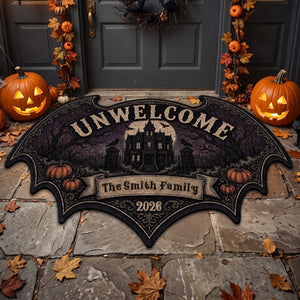 Personalized Bat Halloween Shaped Doormat - Gothic Haunted House Design - Unique Gift For Families