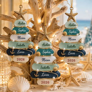 Personalized Sea Glass Tree 2026 Acrylic Ornament - Custom Coastal Family Christmas Gift