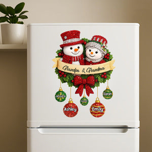 Personalized Snowman Family Christmas Wreath Decal With 1-10 Kids Names Gathering Christmas Warmth For Grandparents