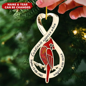 Custom Personalized Memorial Ornament - Christmas Gift Idea For Family Member - Cardinals Appear When Angels Are Near