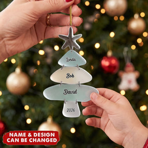 Personalized Sea Glass Christmas Acrylic Ornament With Names- Gift For Family & Beach Lovers