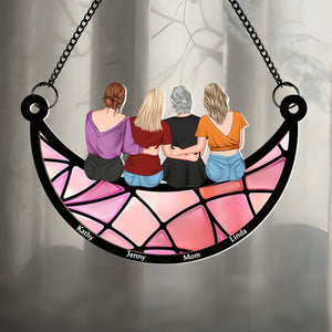 Mother & Daughter On The Moon - Personalized Window Hanging Suncatcher Ornament