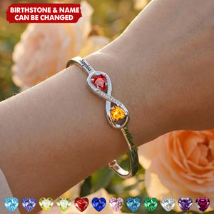 Personalized Infinity Double Heart Birthstone Bracelet With Name | Birthday Gift For Wife & Mom