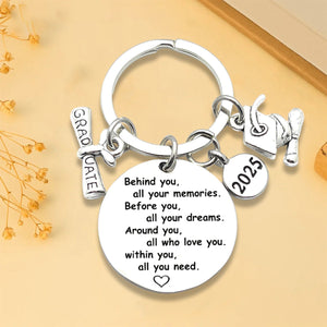 Personalized Graduation 2025 Keychain - Diploma & Mortar Board Charm Graduation Gift