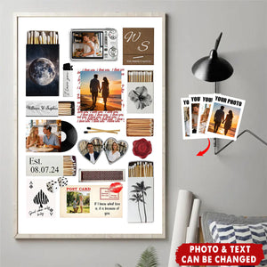 Personalized Love Story Memory Lane Photo Collage Wall Art Poster With Names & Date - Valentine's Day Gift Trendy Dopamine Decor For Couples