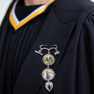 Graduation Custom Memorial Photo With Angel Wings Pendant Personalized Gown Charm Pin