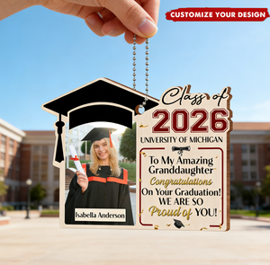 Personalized Proud Of You Car Hanging Ornament With Name & Photo & Message | Heartfelt Graduation Gift For Graduate Granddaughter Graduate