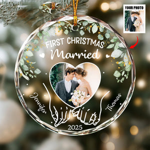 Personalized Photo First Christmas Married Ornament With Name & Photo | Exclusive Wedding & Anniversary Gift For Couples & Newlyweds