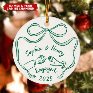 Personalized First Christmas Engaged Ornament | Custom Ceramic Engagement Gift For Couples & Fiancés For Christmas Anniversary