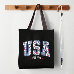 Personalized Tote Bag Floral USA 4th Of July Summer Patriotic America Est 1776 Independence Day