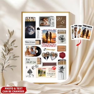 Personalized Love Story Memory Lane Photo Collage Wall Art Poster With Names & Date - Valentine's Day Gift Trendy Dopamine Decor For Couples