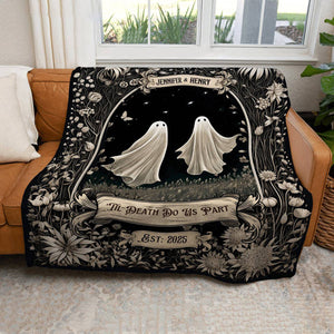 Custom "Till Death Do Us Part" Blanket - Personalized Name & Year Gothic Wedding, Anniversary & Halloween Gift For Couples & Newlyweds