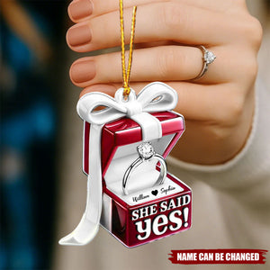 Personalized She Said Yes Engagement Ornament With Name Christmas,Engagement & Wedding Anniversary Gifts For Couple