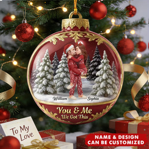 Personalized Snow Globe Kissing Couple Acrylic Ornament With Names & Design & Year & Color & Quote | Romantic First Christmas Gift For Couple