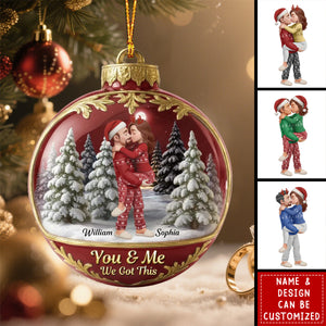 Personalized Snow Globe Kissing Couple Acrylic Ornament With Names & Design & Year & Color & Quote | Romantic First Christmas Gift For Couple