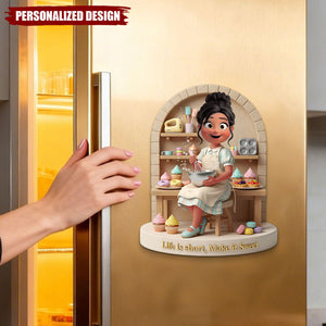 Personalized 3D Effect Sweet Baking Girl Fridge Magnet With Name & Character | Creative Bakers Gift For Mom Daughter Cooking Lovers