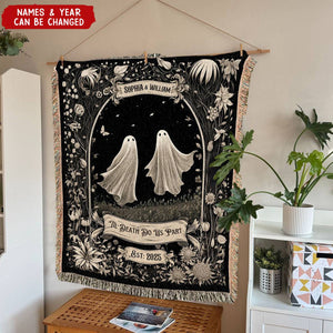 Custom "Till Death Do Us Part" Blanket - Personalized Name & Year Gothic Wedding, Anniversary & Halloween Gift For Couples & Newlyweds