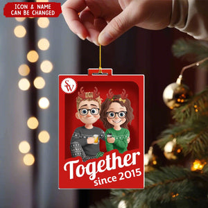Personalized Couple Christmas Ornament With Icon Name & Year,Celebrate Love & Warmth Together For Him & Her