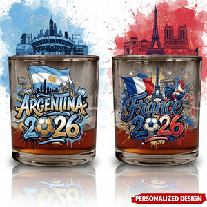 Personalized 2026 World Cup Country Whiskey Glass With Name & Icon | Gift For Soccer Fans