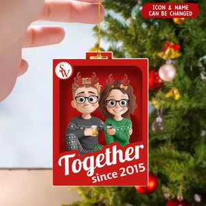 Personalized Couple Christmas Ornament With Icon Name & Year,Celebrate Love & Warmth Together For Him & Her