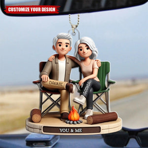 Personalized Acrylic Car Ornament Camping Couple You Me And The Dog Cats Gift For Couple For Her For Him