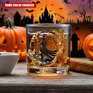 Personalized Beautiful Witch Whisky Glass - Custom With Name | Unique Gift For Halloween & Birthdays For Magic Lover
