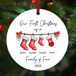 First Christmas as a Family With Pet - Personalized Ceramic Ornament
