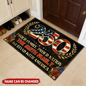 Personalized Proud Family Proud Nation Doormat With Family Name | Heartfelt 2026 US Semiquincentennial Home Gift For Patriots Families