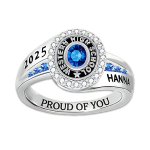 Strength, Growth, And Success - Family Personalized Custom Graduation Ring With Birthstone