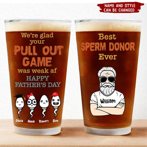 Personalized  Beer Glass -"We're Glad Came Out Of Yours" ,Humor Custom Gift,Birthday,Thanksgiving,Christmas For Dad