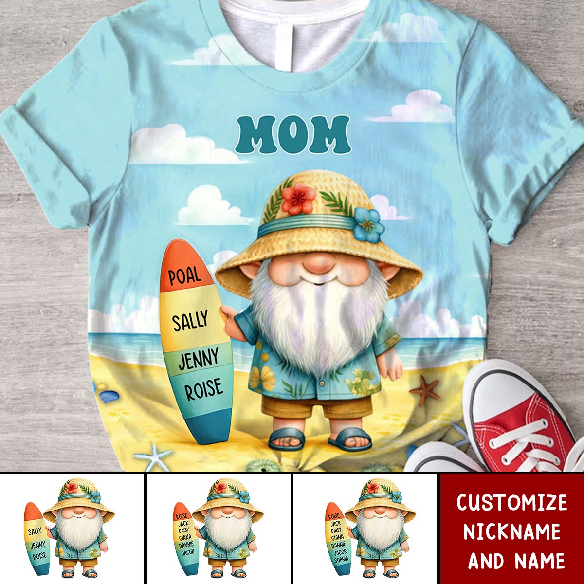Surfboard Summer Dawrf With Grandkids Name Personalized 3D T-shirt