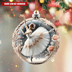 Personalized Ballerina Christmas Ornament - Custom Name Decor With Romantic Pink Flowers | Heartwarming Gift For Ballerina & Ballet Lovers