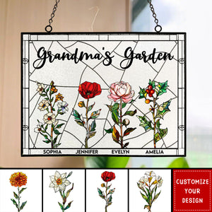 Grandma's Garden - Personalized Stained Glass Window Hanging Suncatcher,Mother's Day Gift