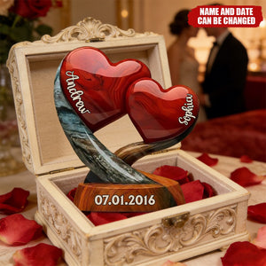 Personalized Double Heart Acrylic Plaque With Names & Date | Romantic "Two Hearts One Rhythm" Gift For Husband Wife