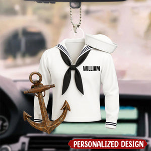 Personalized Navy Uniform Acrylic Car Ornament With Name | Sail With Courage & Pride | Heartfelt Veteran’s Day Gift For Sailors & Navy Families