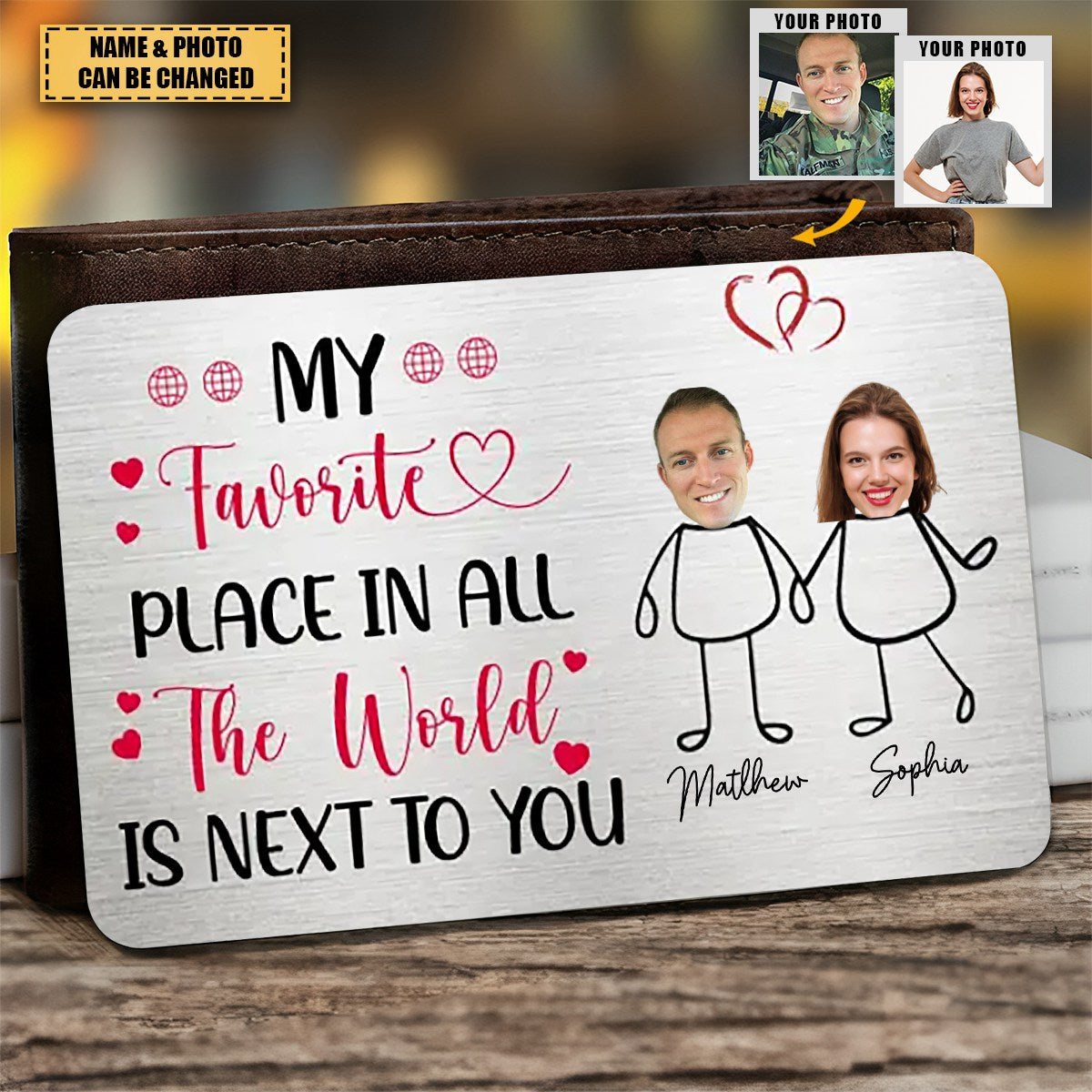 My Favorite Place In The World Is Next To You - Personalized Stainless Steel Wallet Card, Gift For Couple, Anniversary Gift