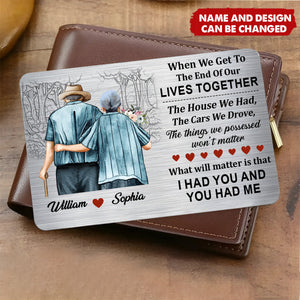 Personalized Aluminum Wallet Insert Card With Names & Couple Illustration - Anniversary Romantic Keepsake Gift For Couple & Grandparents