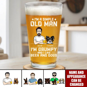 Personalized Beer Glass Simple Old Man Grumpy Like Dogs & Beer, Gift For Dog Lover & Beer Lover & Him