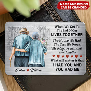 Personalized Aluminum Wallet Insert Card With Names & Couple Illustration - Anniversary Romantic Keepsake Gift For Couple & Grandparents
