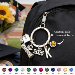 Personalized Graduation Keychain With Letter & Birthstone | Graduate Gift For Daughter Son