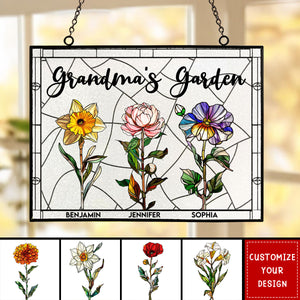 Grandma's Garden - Personalized Stained Glass Window Hanging Suncatcher,Mother's Day Gift