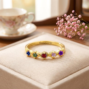 Personalized Mom's Birthstone Ring With Text | Ideal Mother's Day Family Keepsake For Mom Grandma And Loved One