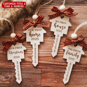 Our First Home Christmas Wooden Engraved Key Ornament - House Warming Gift